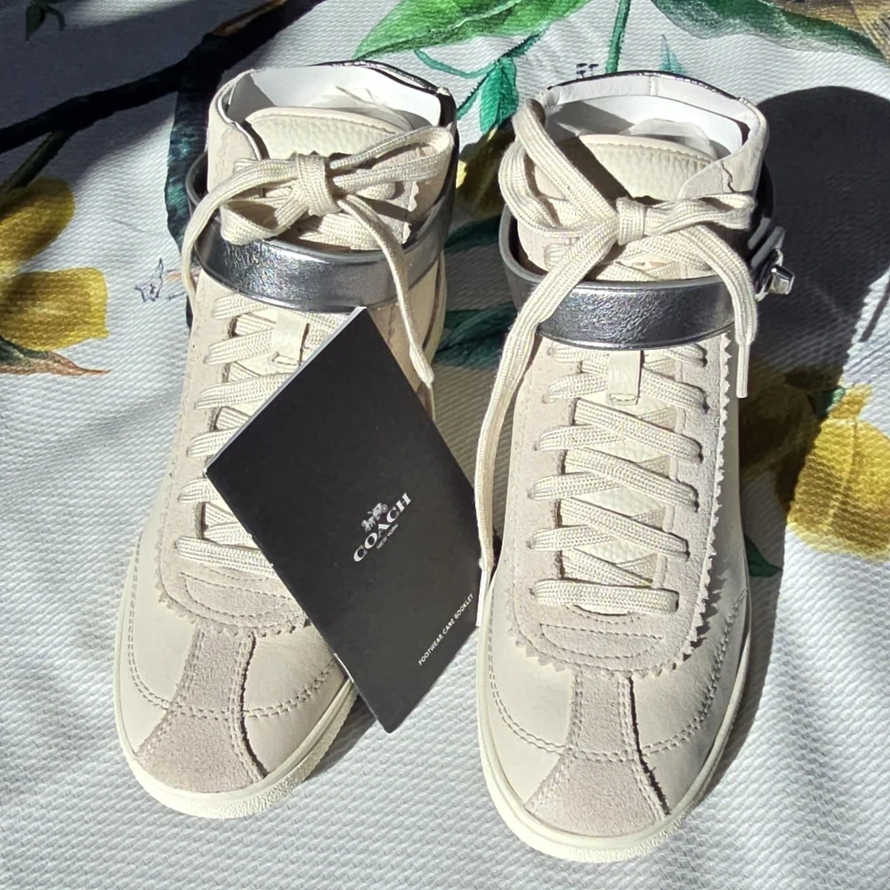 Coach C213 High Top Sneakers Chalk Sheep Nappa Suede Size 8